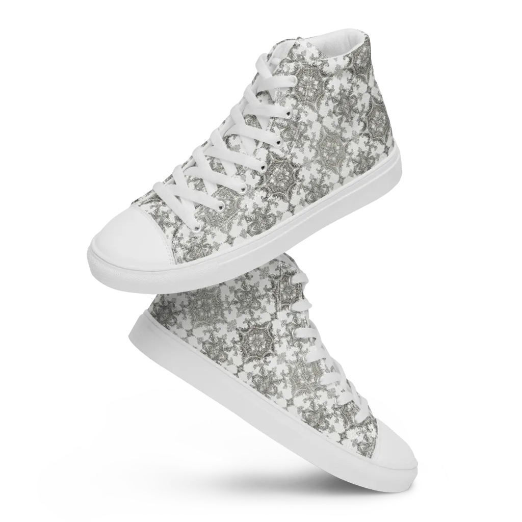 Silver Damask on Women's High Top Canvas Shoes — Front