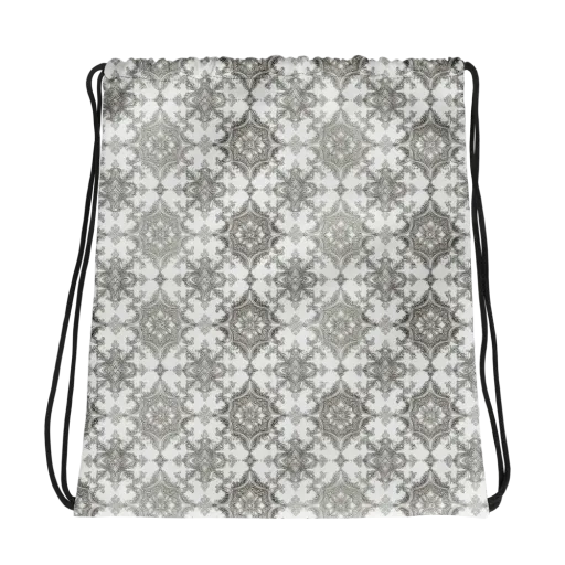 Silver Damask on a Drawstring Bag