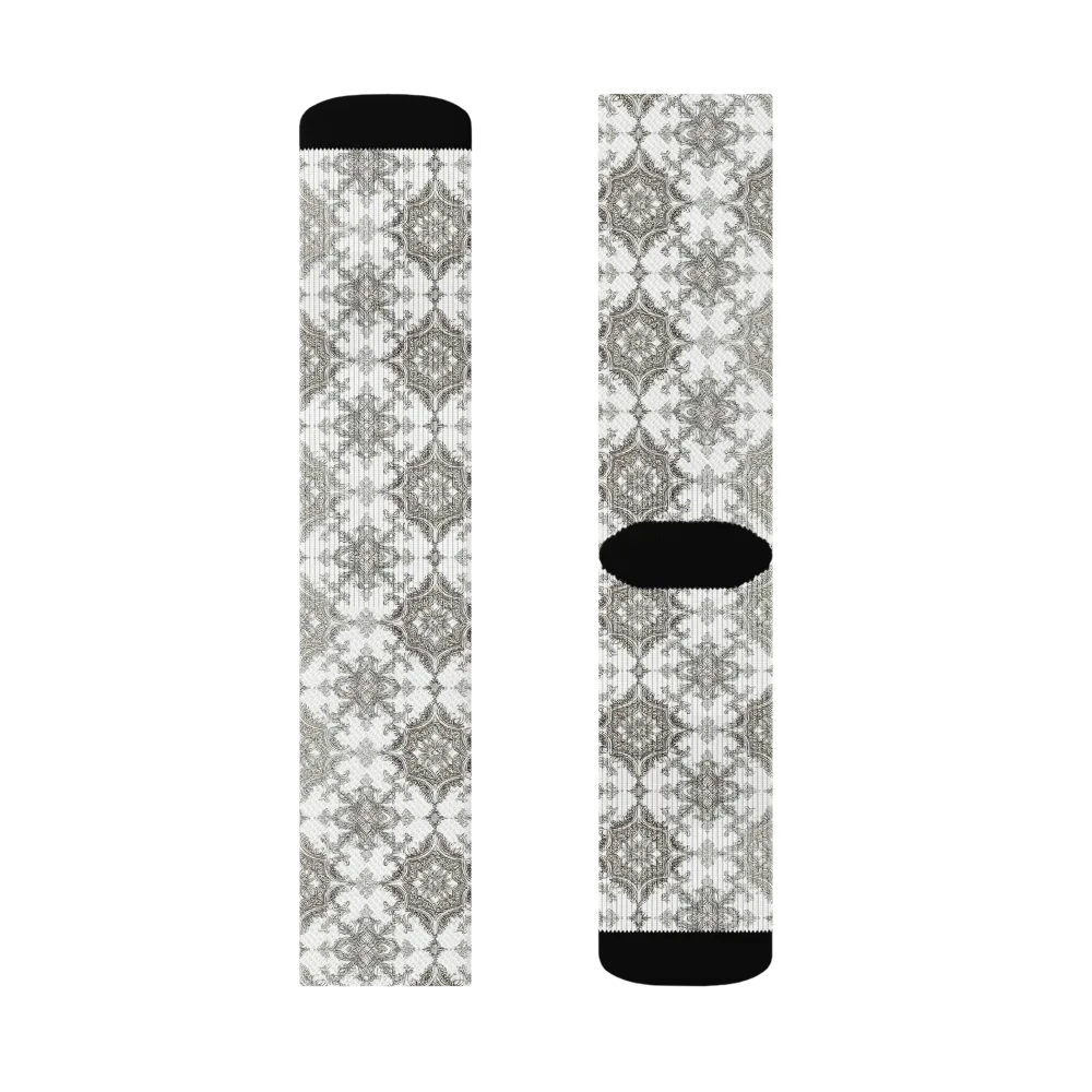 Silver Damask on Socks — Right Sock