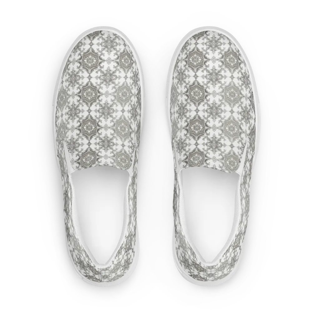 Silver Damask on Women's Slip-On Canvas Shoes — Front