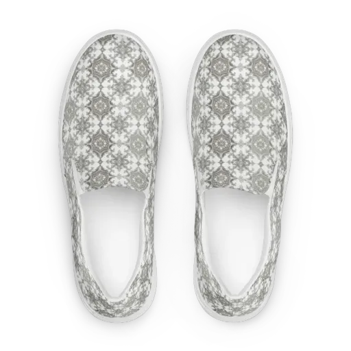 Silver Damask on a Women's Slip-On Canvas Shoes