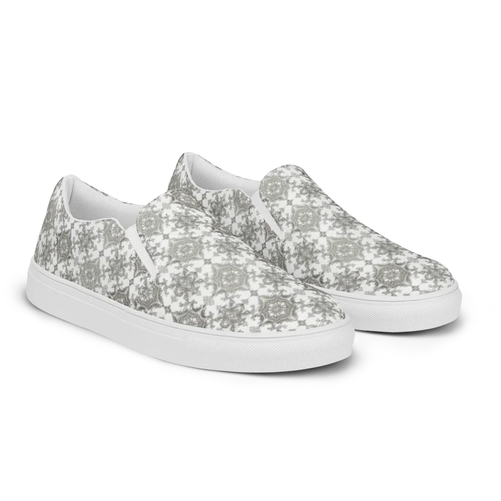 Silver Damask on Women's Slip-On Canvas Shoes — Right Front