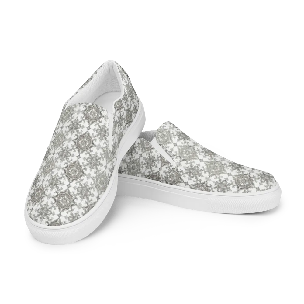Silver Damask on Women's Slip-On Canvas Shoes — Left Front