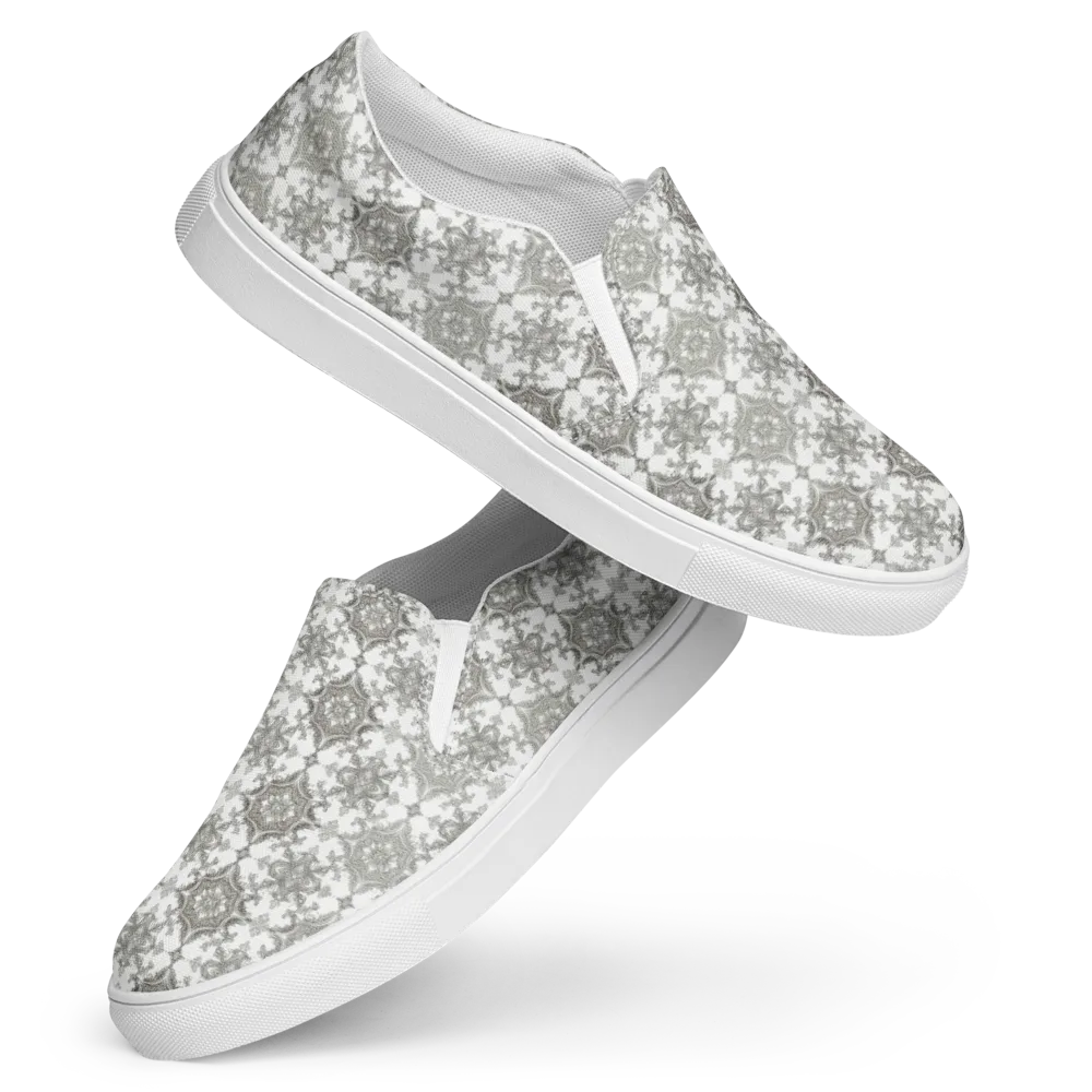 Silver Damask on Women's Slip-On Canvas Shoes — Front