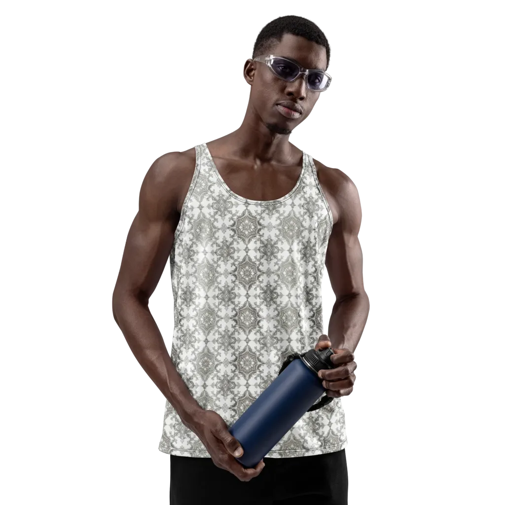 Silver Damask on Men's Tank Top — Front