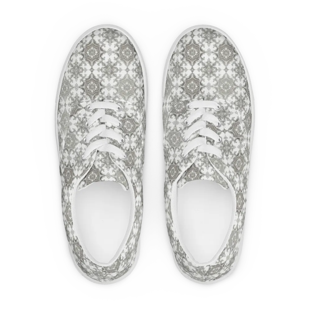 Silver Damask on Men's Lace-Up Canvas Shoes — Front