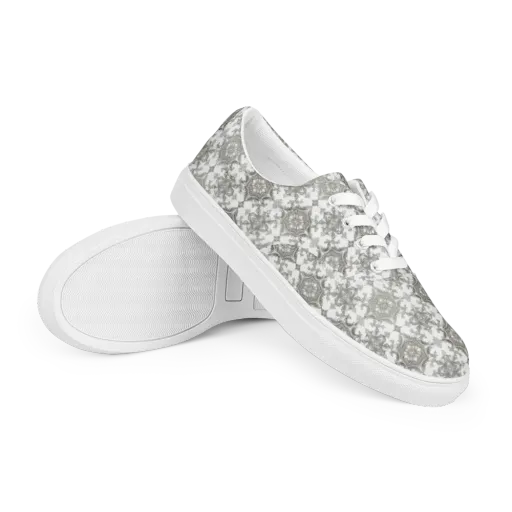 Silver Damask on a Men's Lace-Up Canvas Shoes