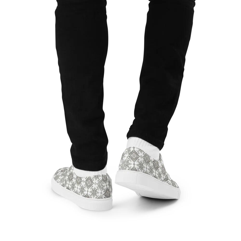 Silver Damask on Men's Lace-Up Canvas Shoes — Back