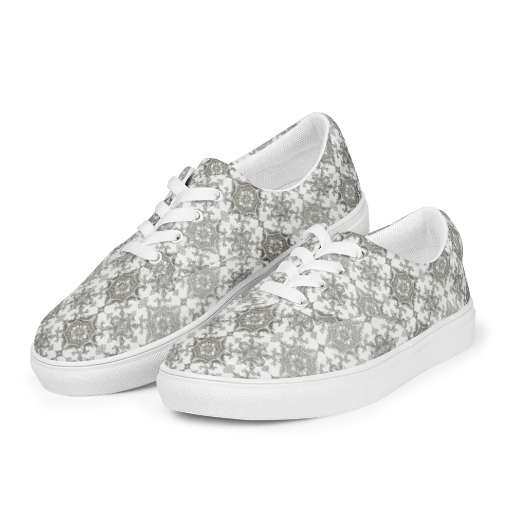Silver Damask on Men's Lace-Up Canvas Shoes — Left Front