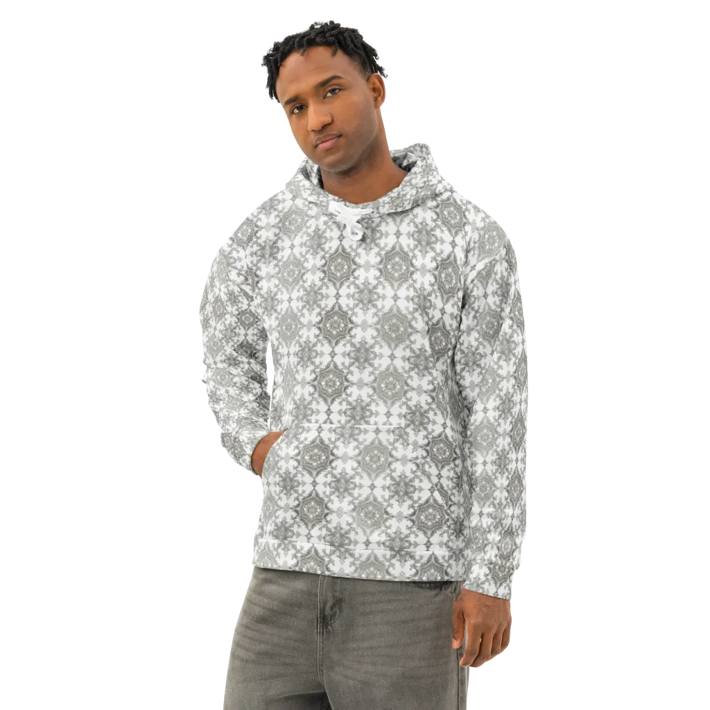 Silver Damask on Cotton Hoodie — Left Front