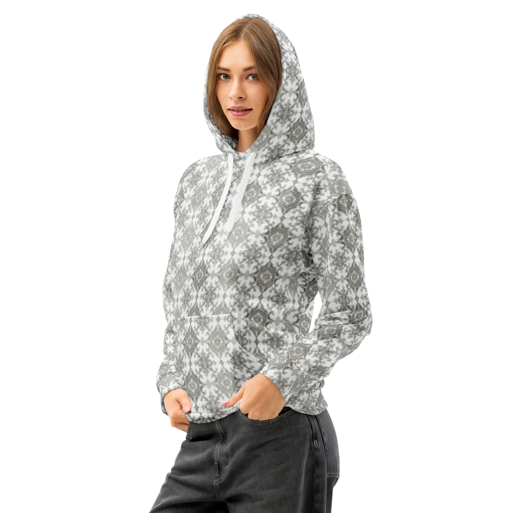Silver Damask on Cotton Hoodie — Left Front