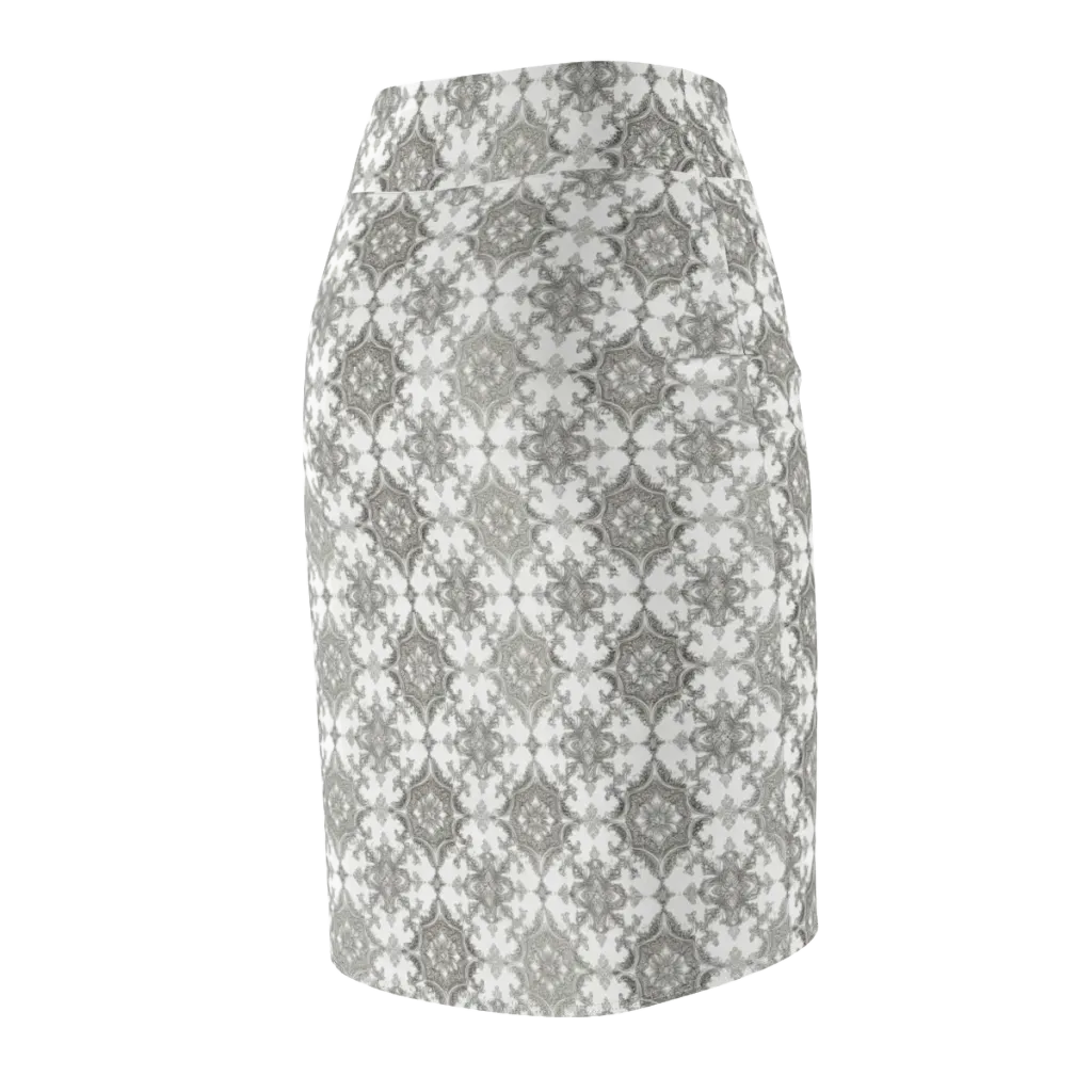 Silver Damask on Pencil Skirt — Back Side