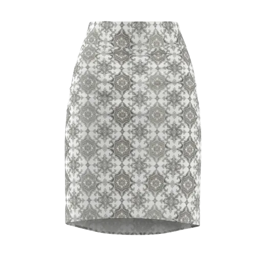 Silver Damask on a Pencil Skirt