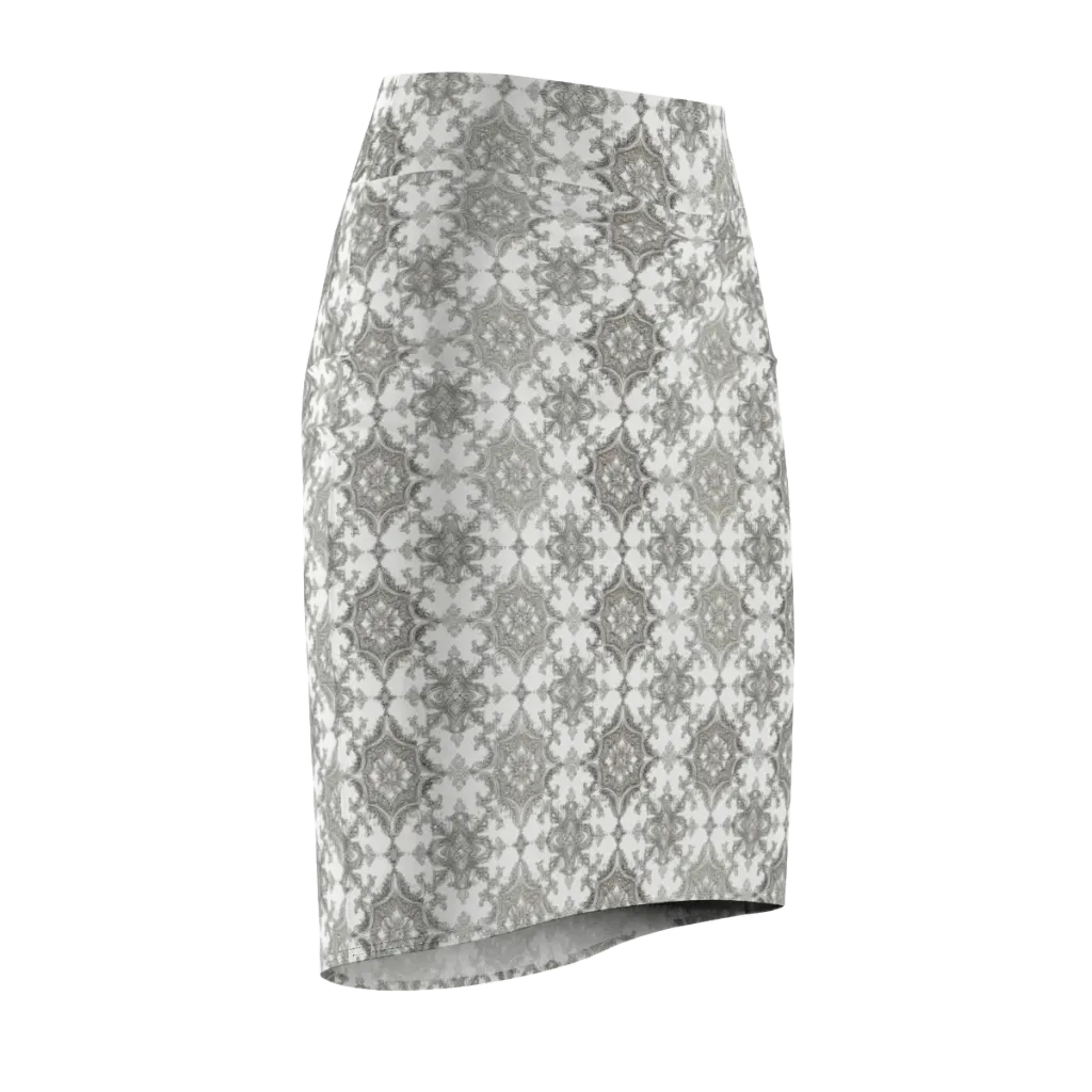 Silver Damask on Pencil Skirt — Front Side