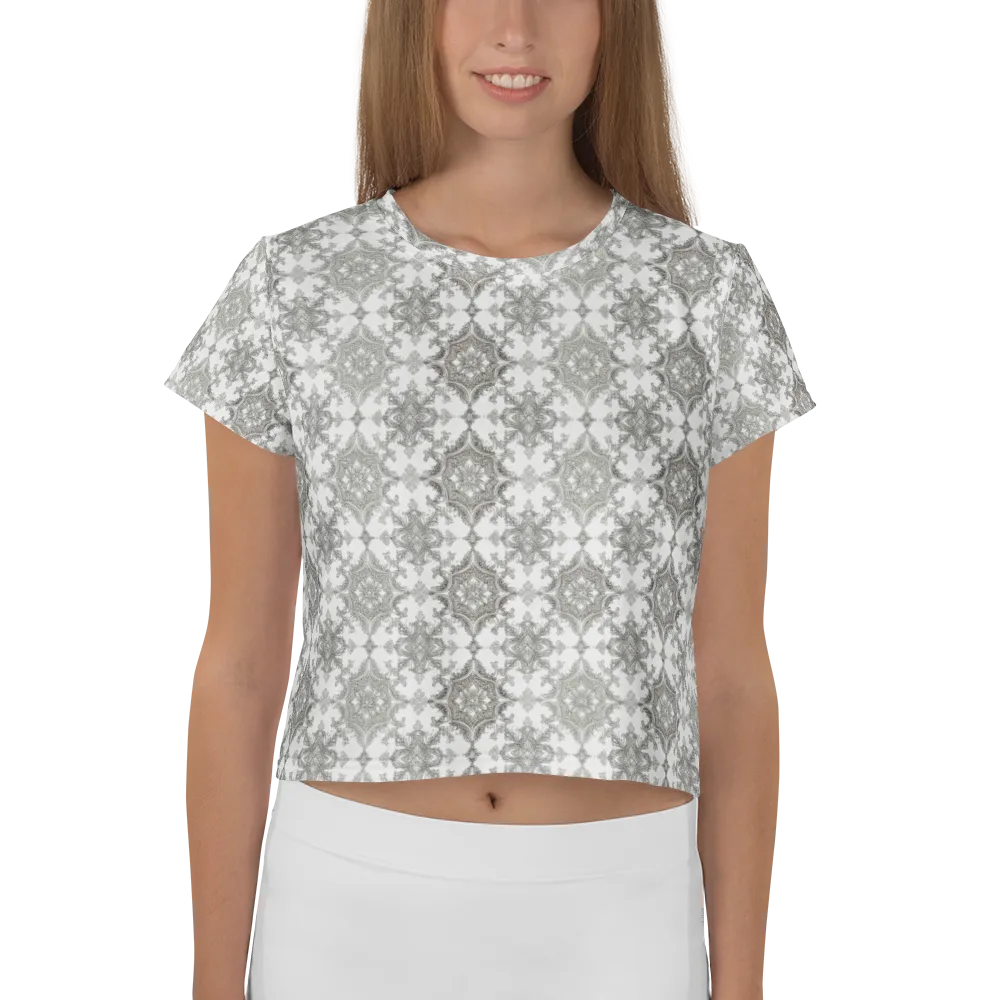 Silver Damask on Crop Tee — Front