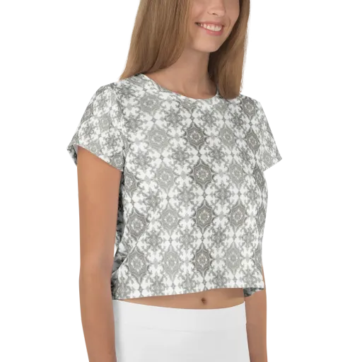 Silver Damask on a Crop Tee