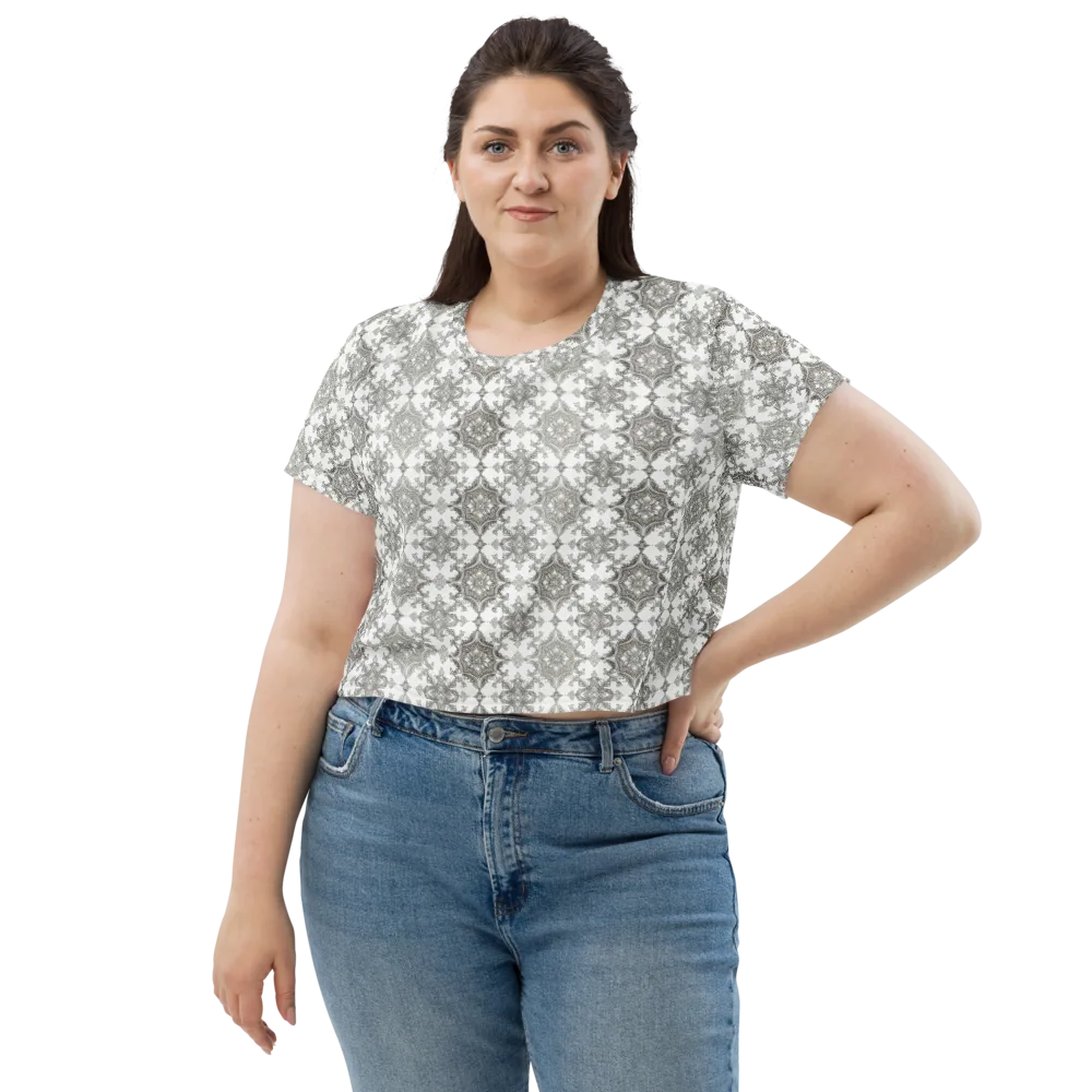 Silver Damask on Crop Tee — Front
