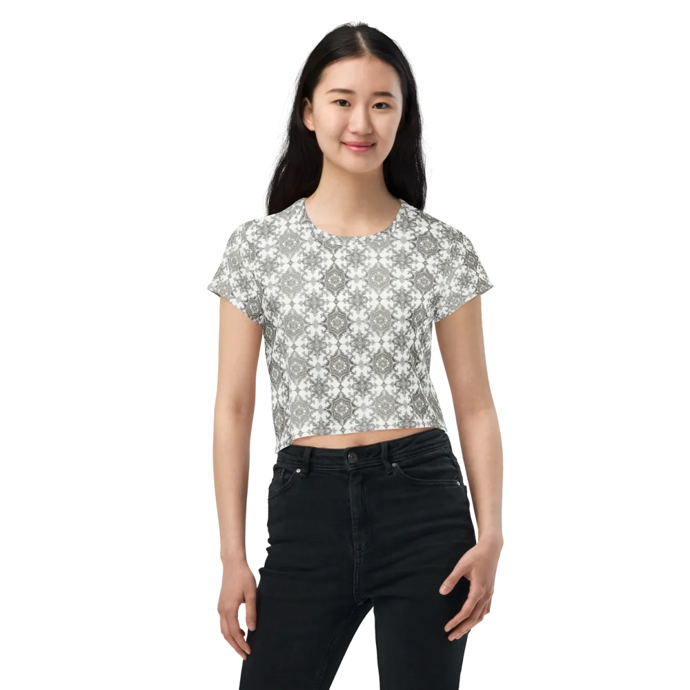 Silver Damask on Crop Tee — Front