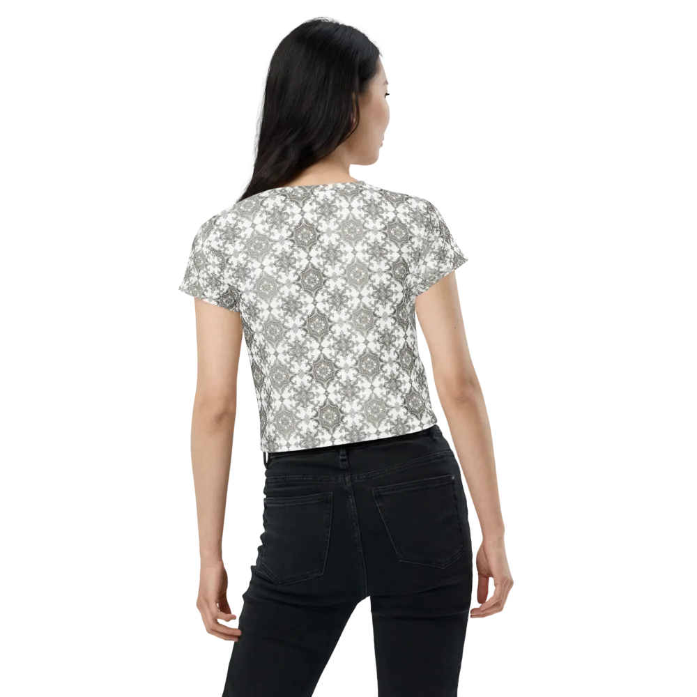 Silver Damask on Crop Tee — Back