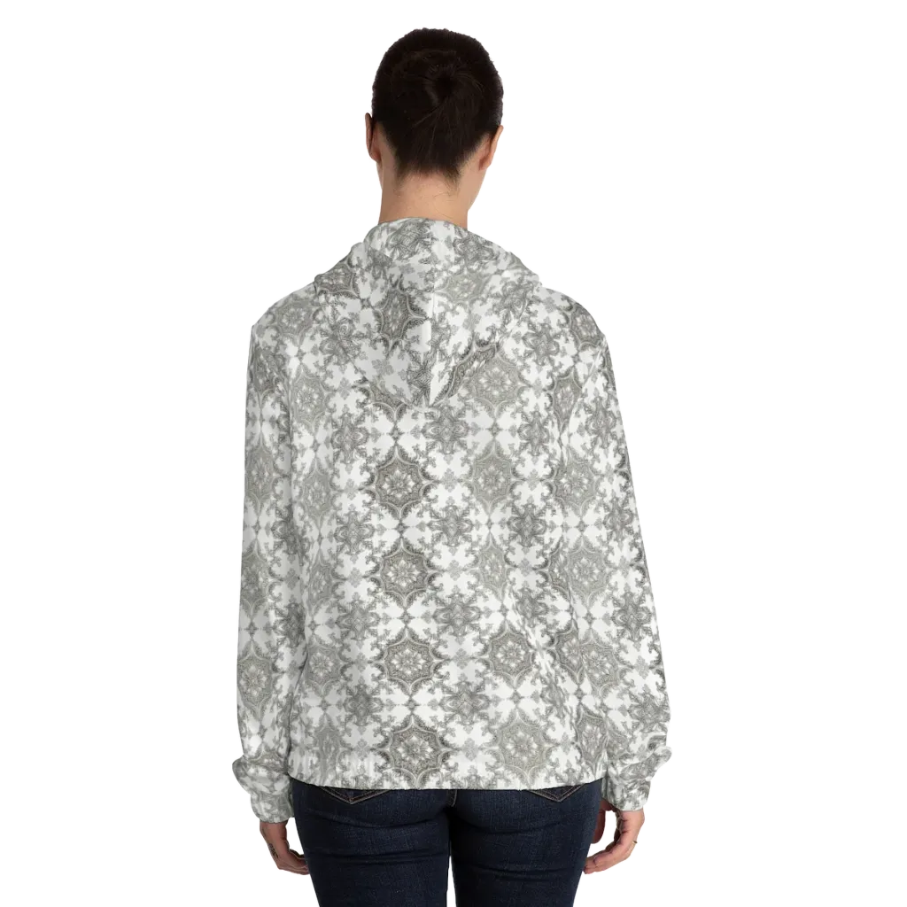 Silver Damask on Women's Full-Zip Hoodie — Back On Person