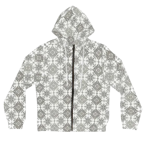 Silver Damask on a Women's Full-Zip Hoodie