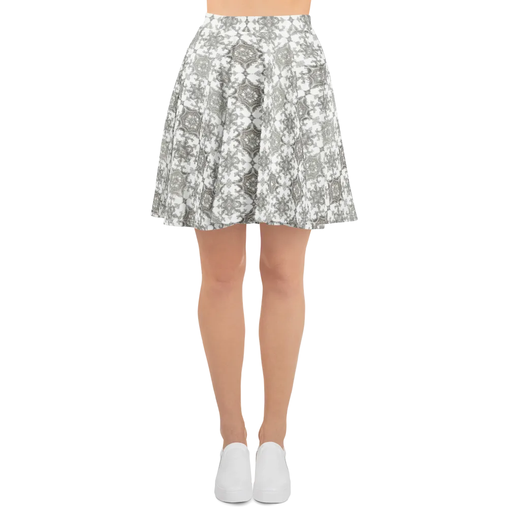 Silver Damask on Skater Skirt — Front