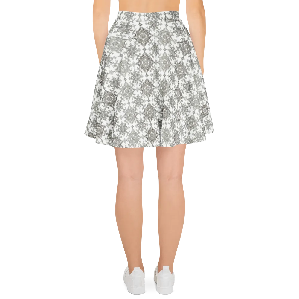 Silver Damask on Skater Skirt — Back