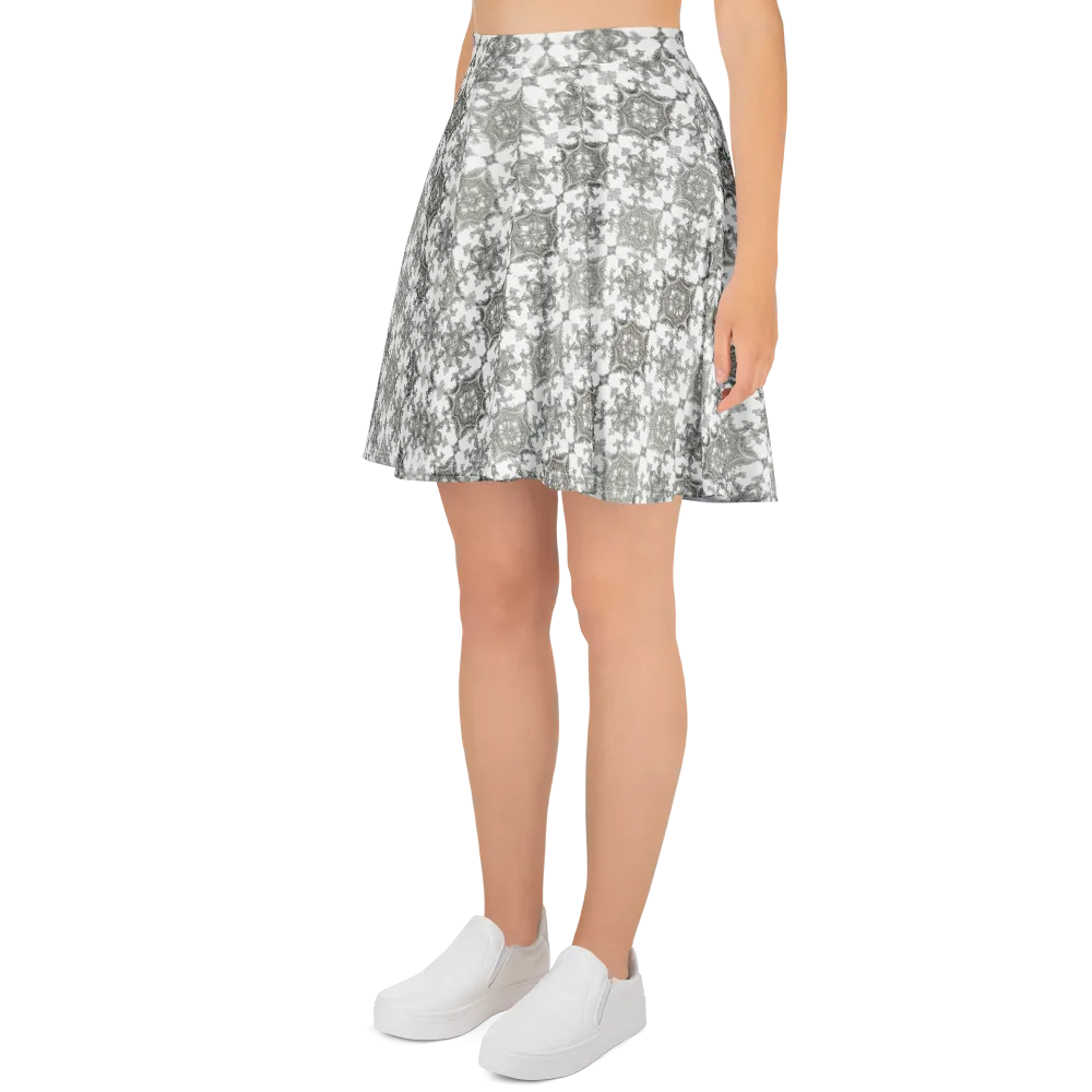 Silver Damask on Skater Skirt — Left