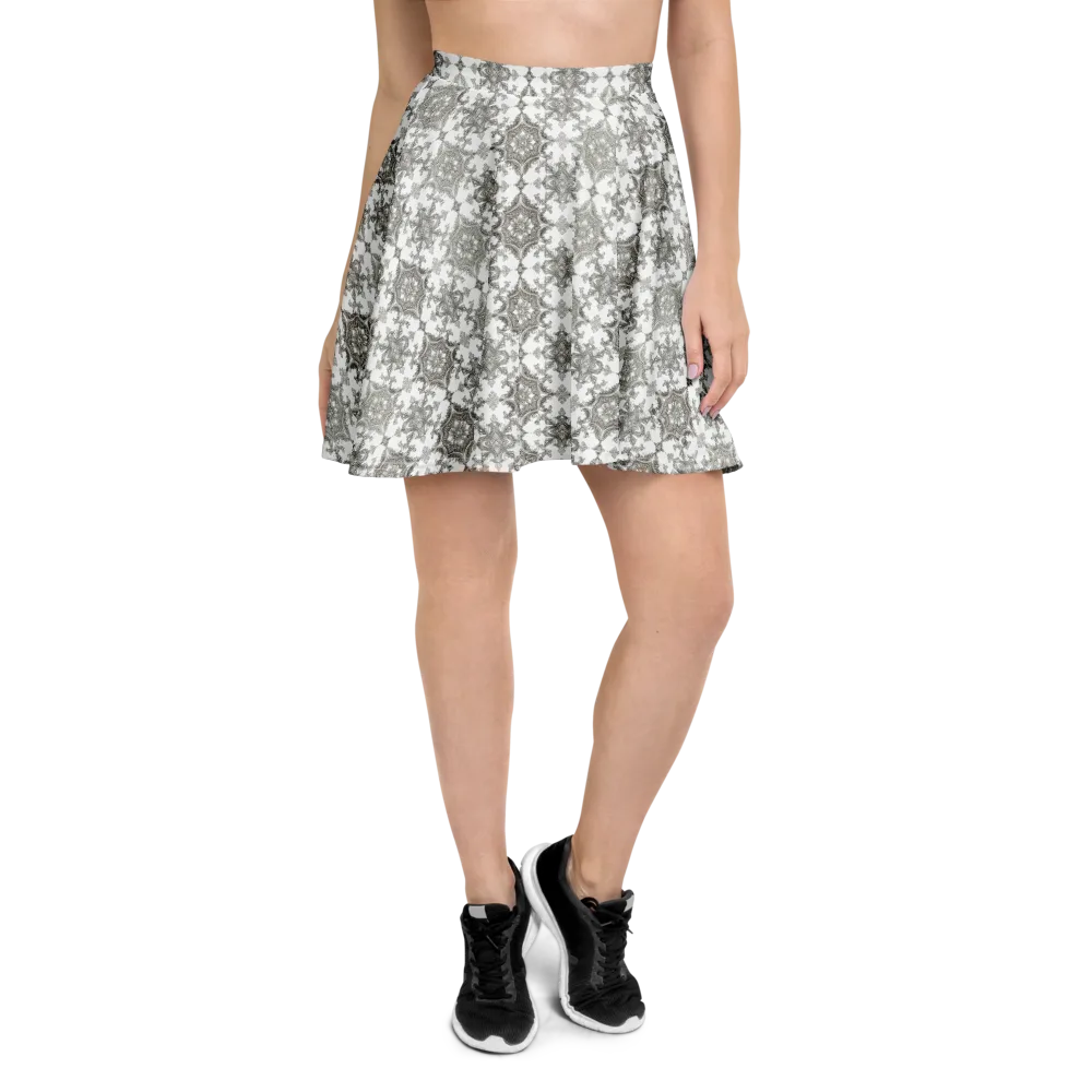 Silver Damask on Skater Skirt — Front