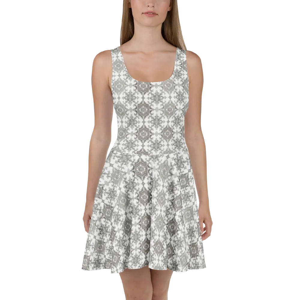Silver Damask on Skater Dress — Front