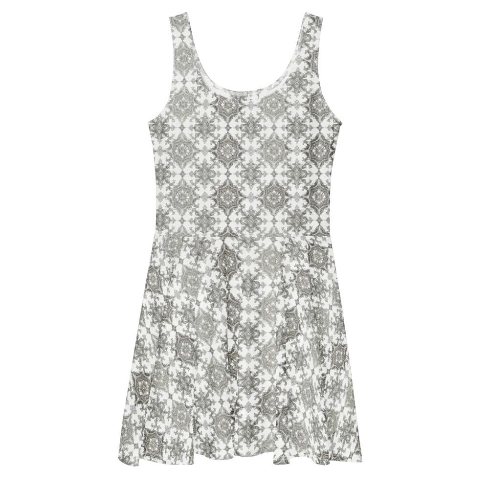 Silver Damask on Skater Dress — Front