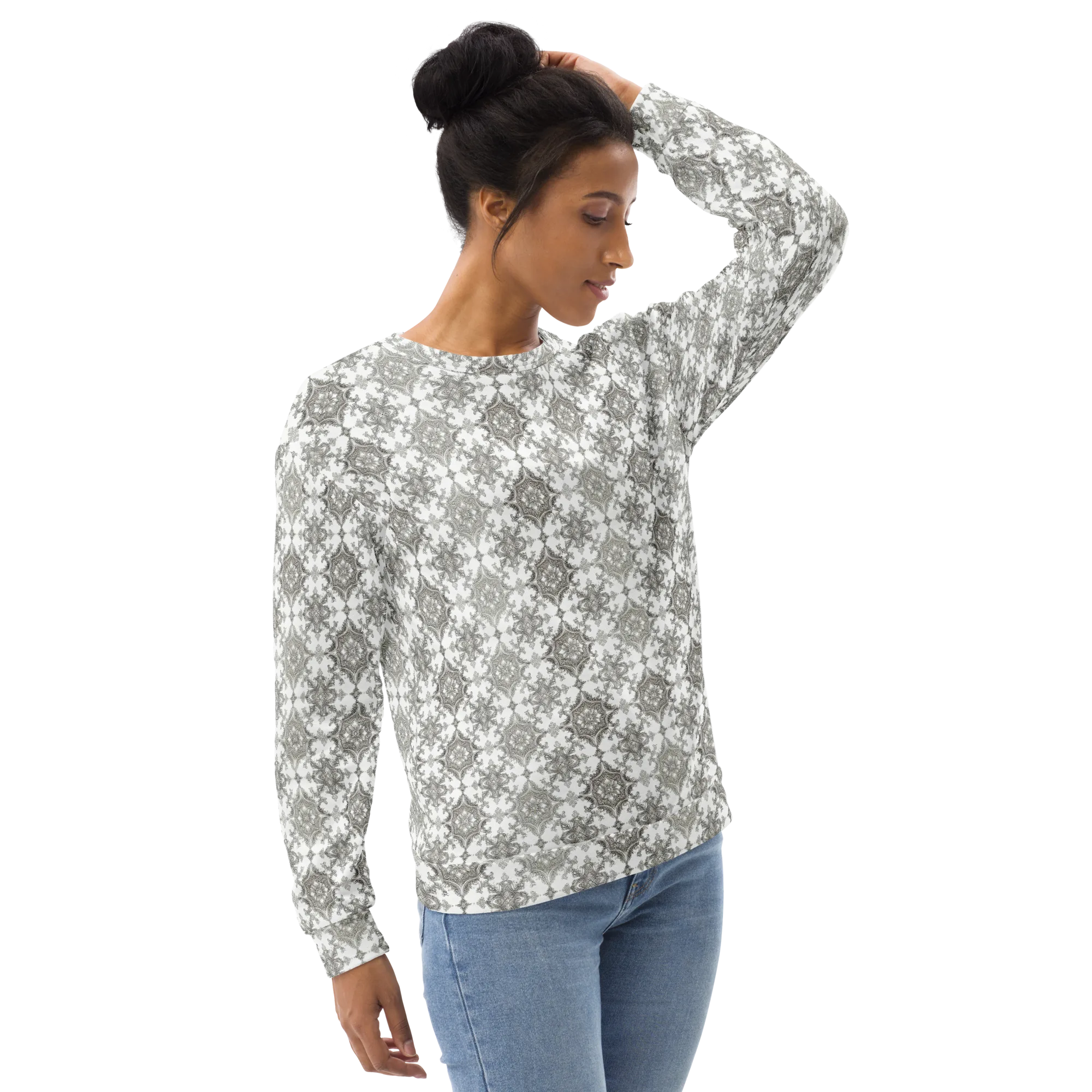 Silver Damask on Sweatshirt — Right Front