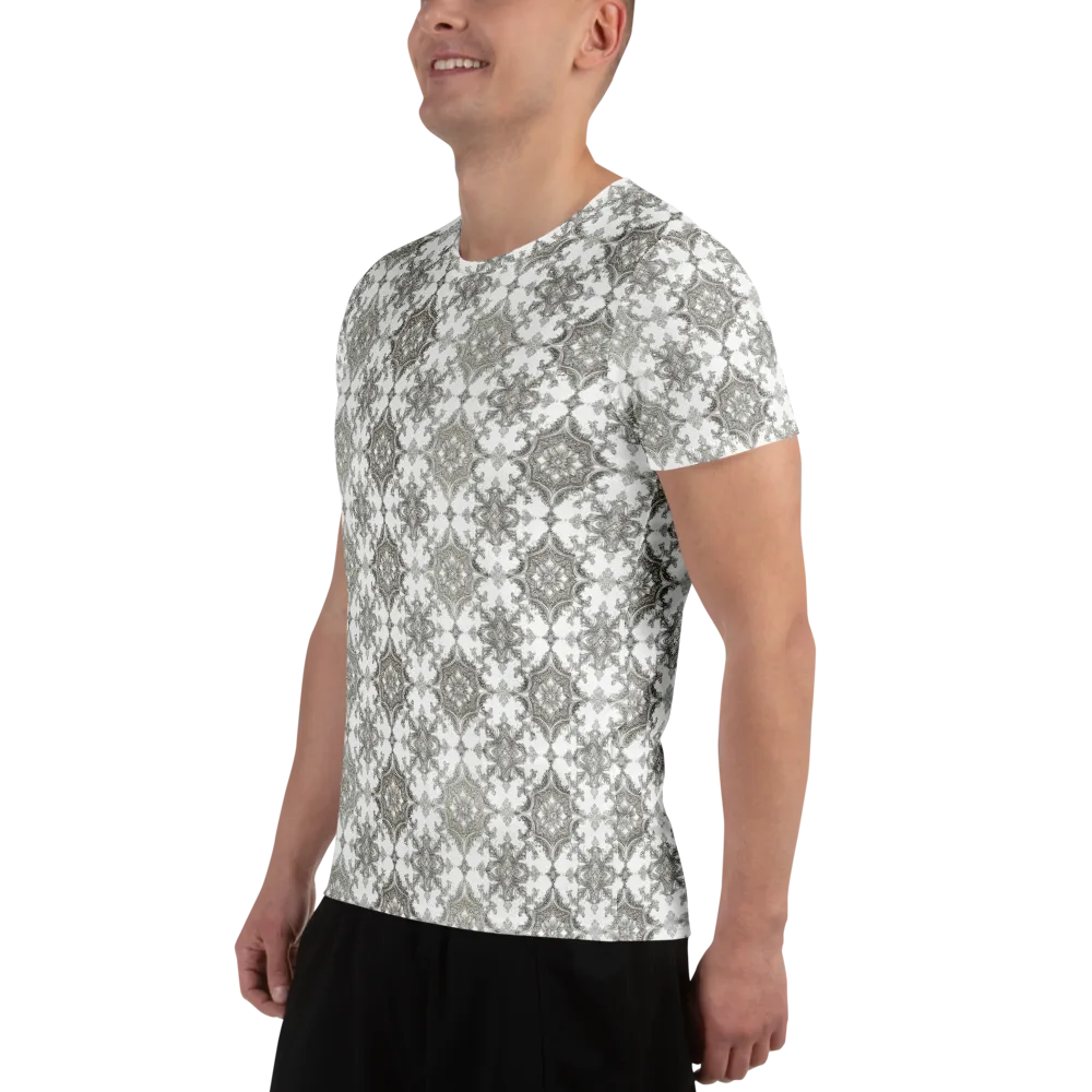 Silver Damask on Men's Athletic T-Shirt — Left