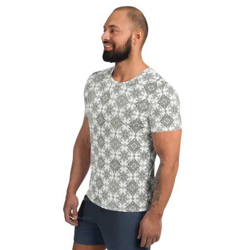 Silver Damask on a Men's Athletic T-Shirt
