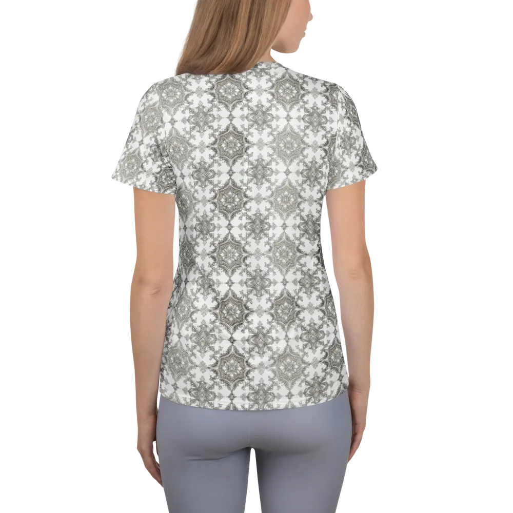 Silver Damask on Women's Athletic T-Shirt — Back