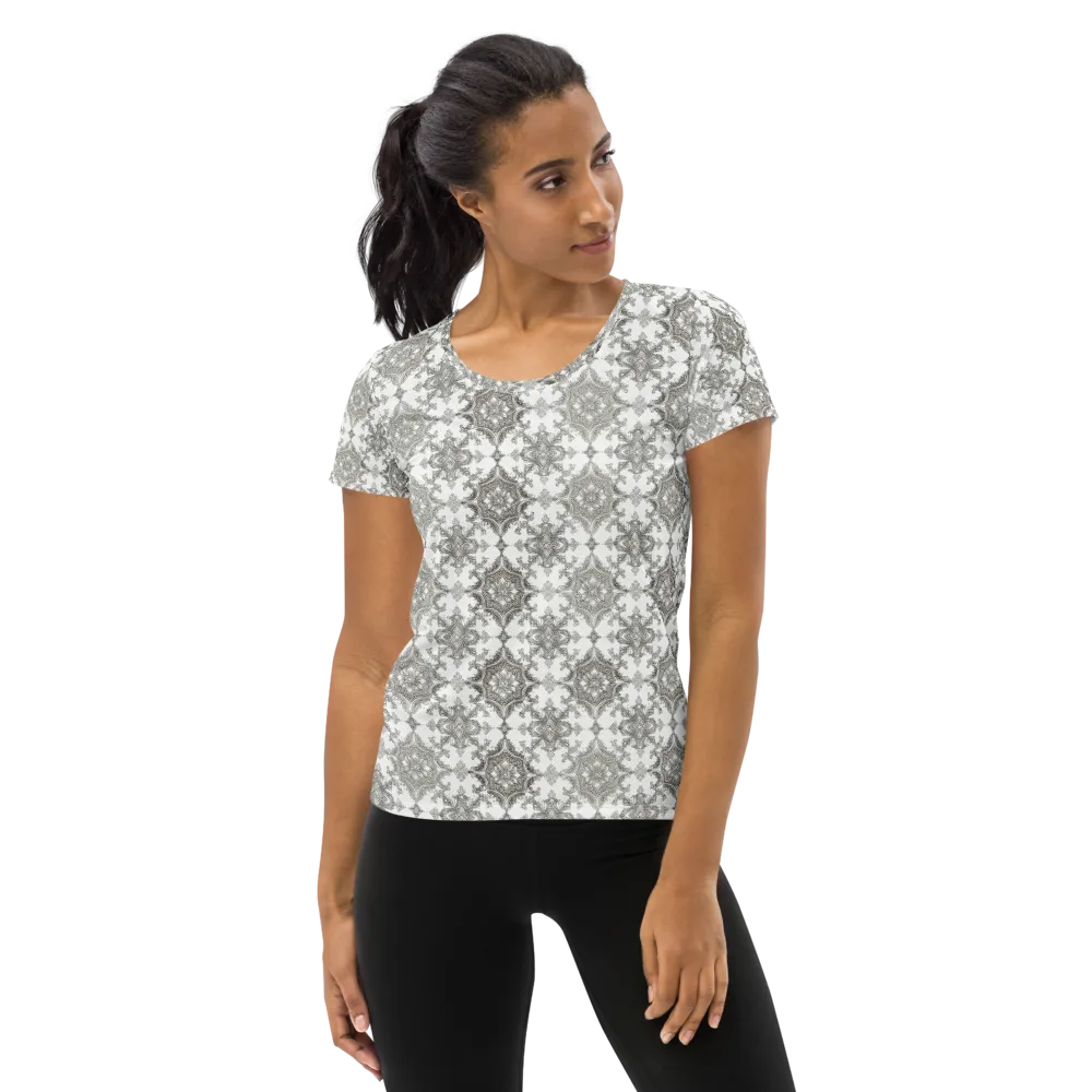 Silver Damask on Women's Athletic T-Shirt — Front
