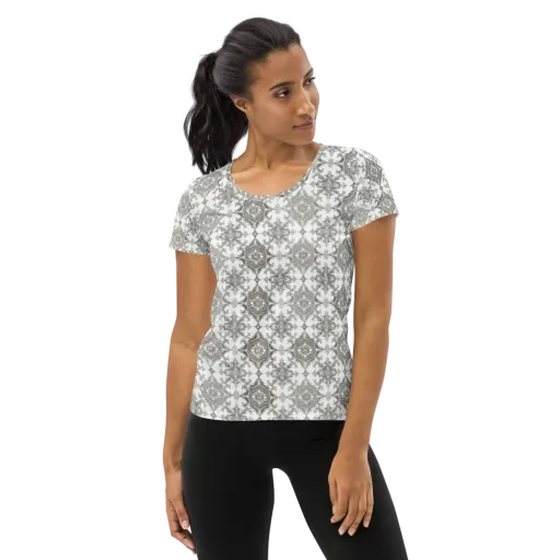 Silver Damask on a Women's Athletic T-Shirt