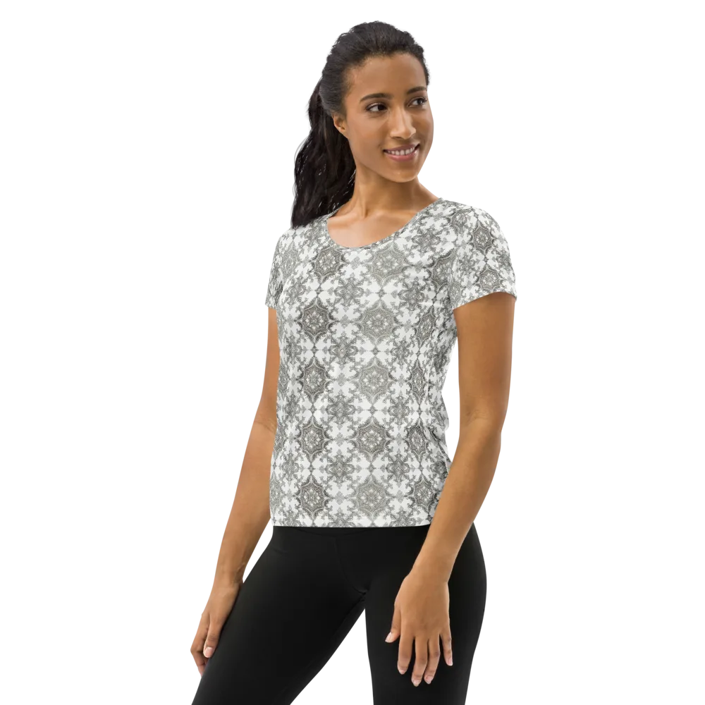 Silver Damask on Women's Athletic T-Shirt — Left