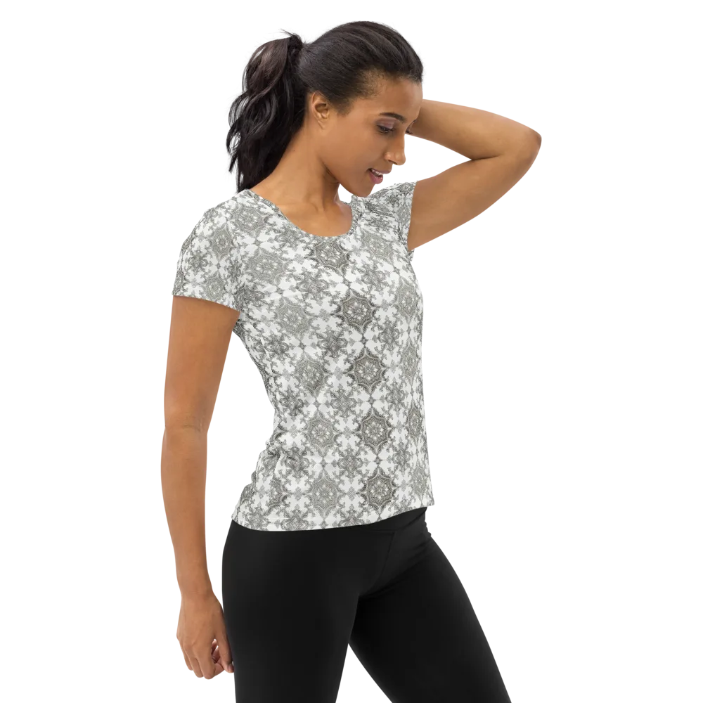 Silver Damask on Women's Athletic T-Shirt — Right
