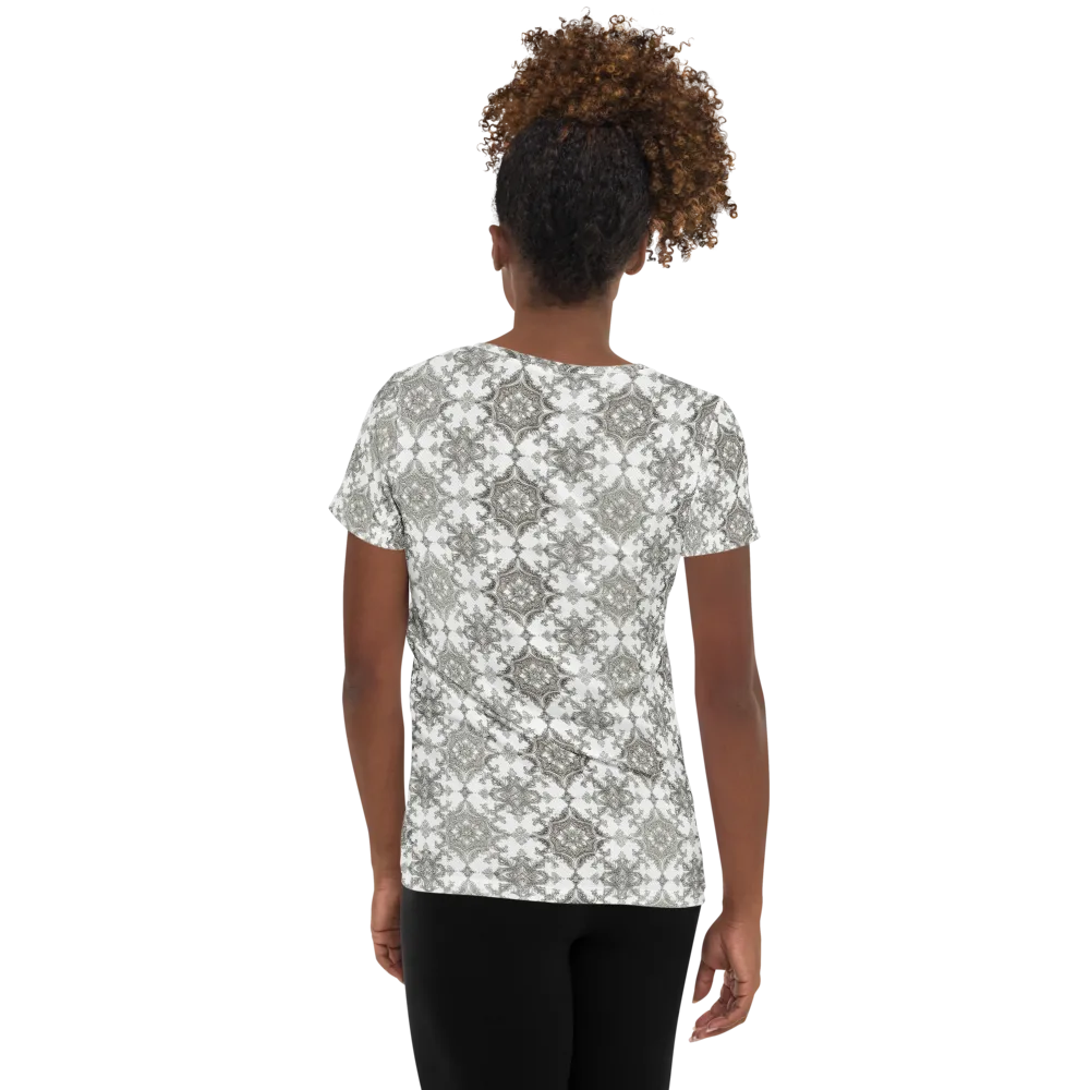 Silver Damask on Women's Athletic T-Shirt — Back