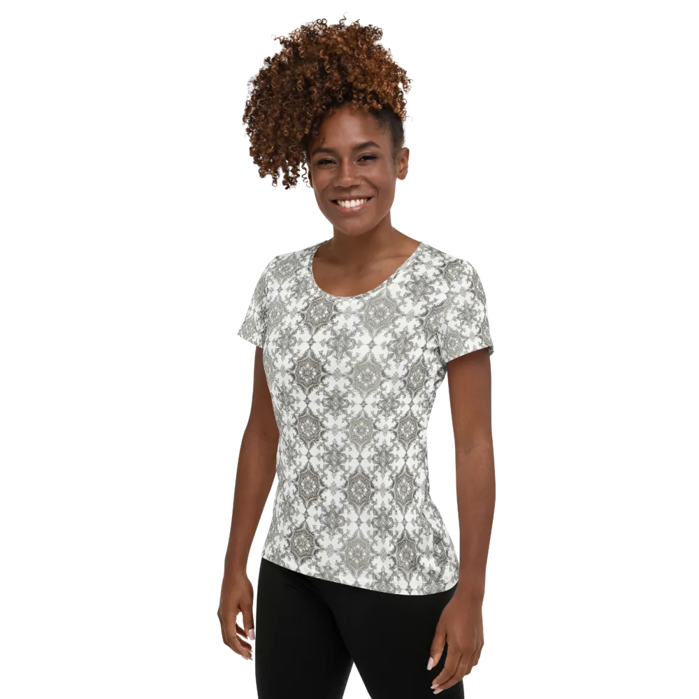 Silver Damask on Women's Athletic T-Shirt — Left