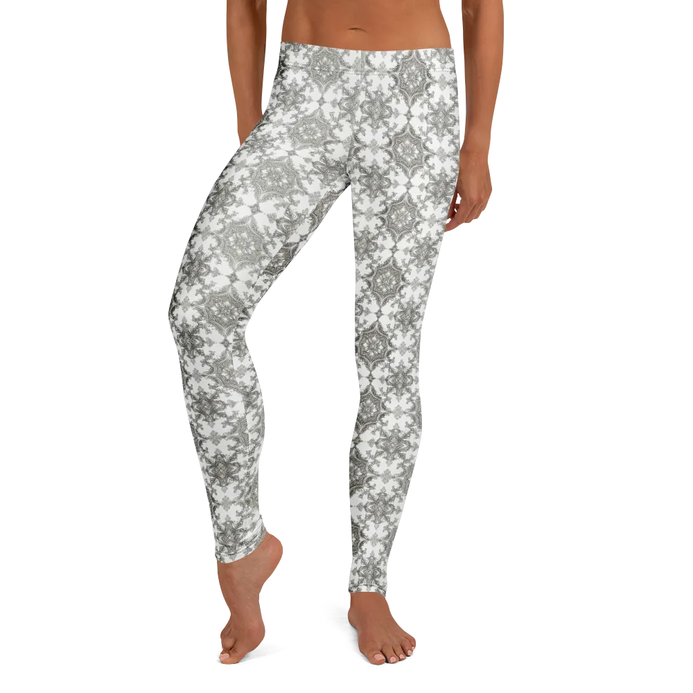 Silver Damask on Leggings — Front