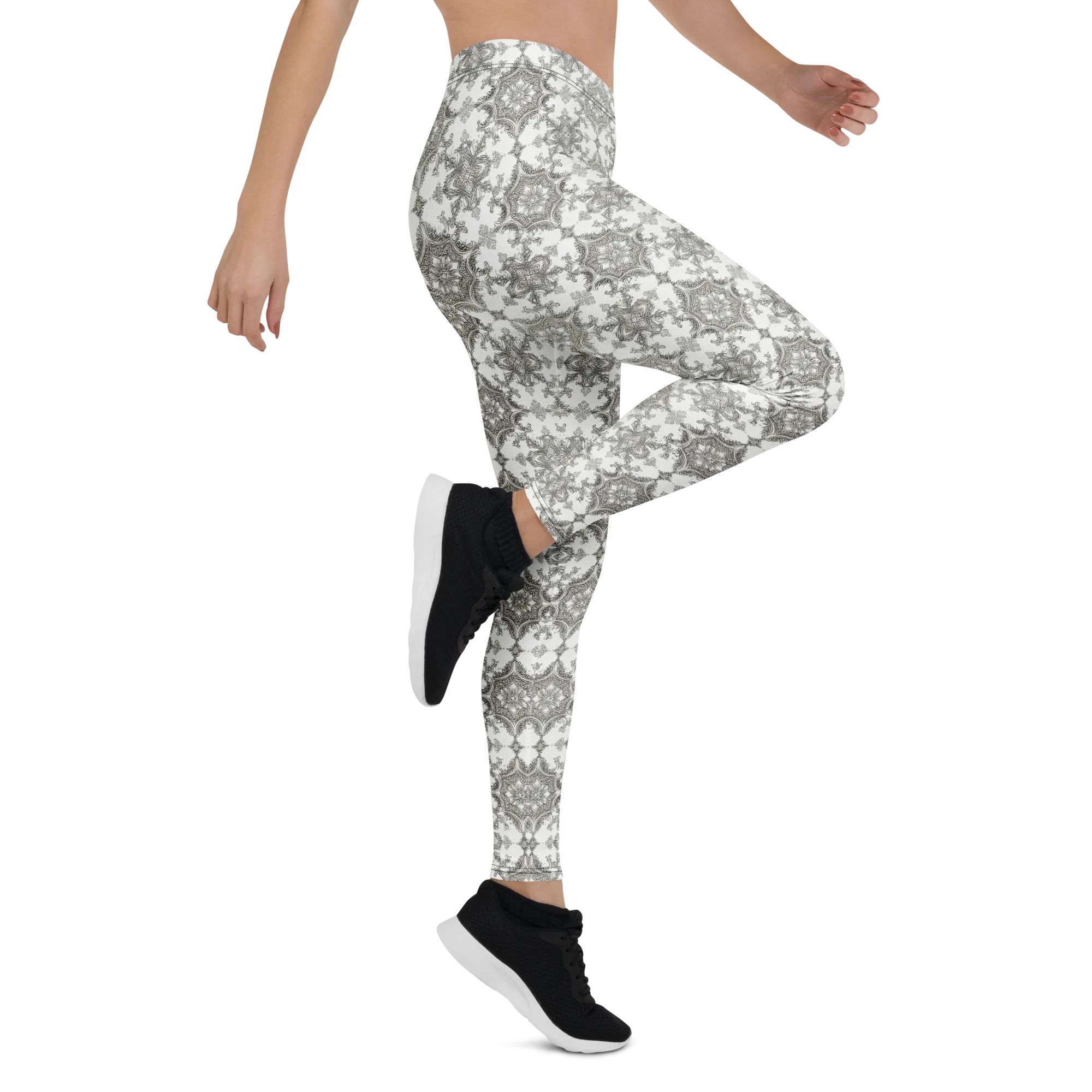 Silver Damask on Leggings — Right