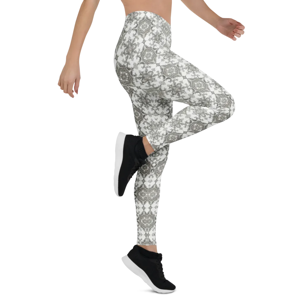 Silver Damask on Leggings — Right