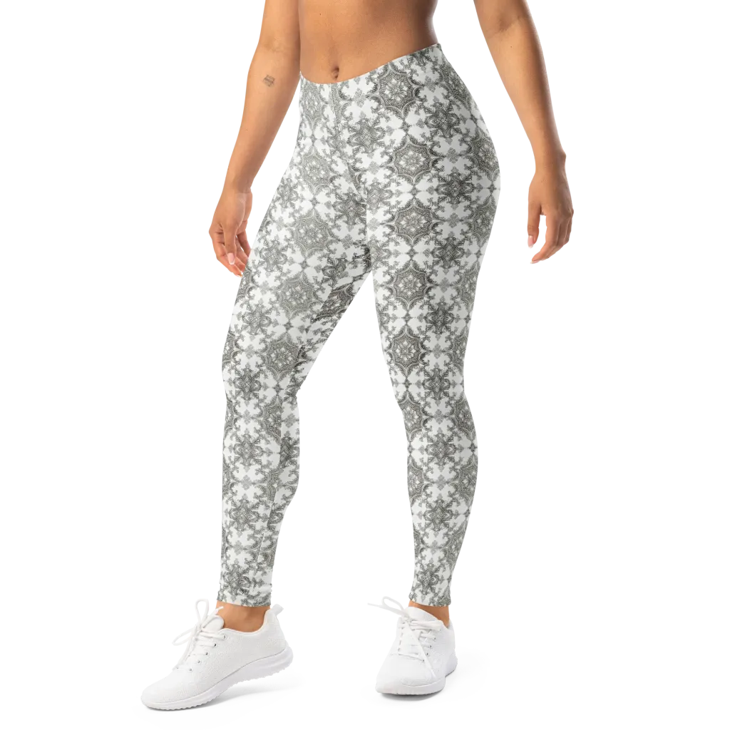 Silver Damask on Leggings — Left Front