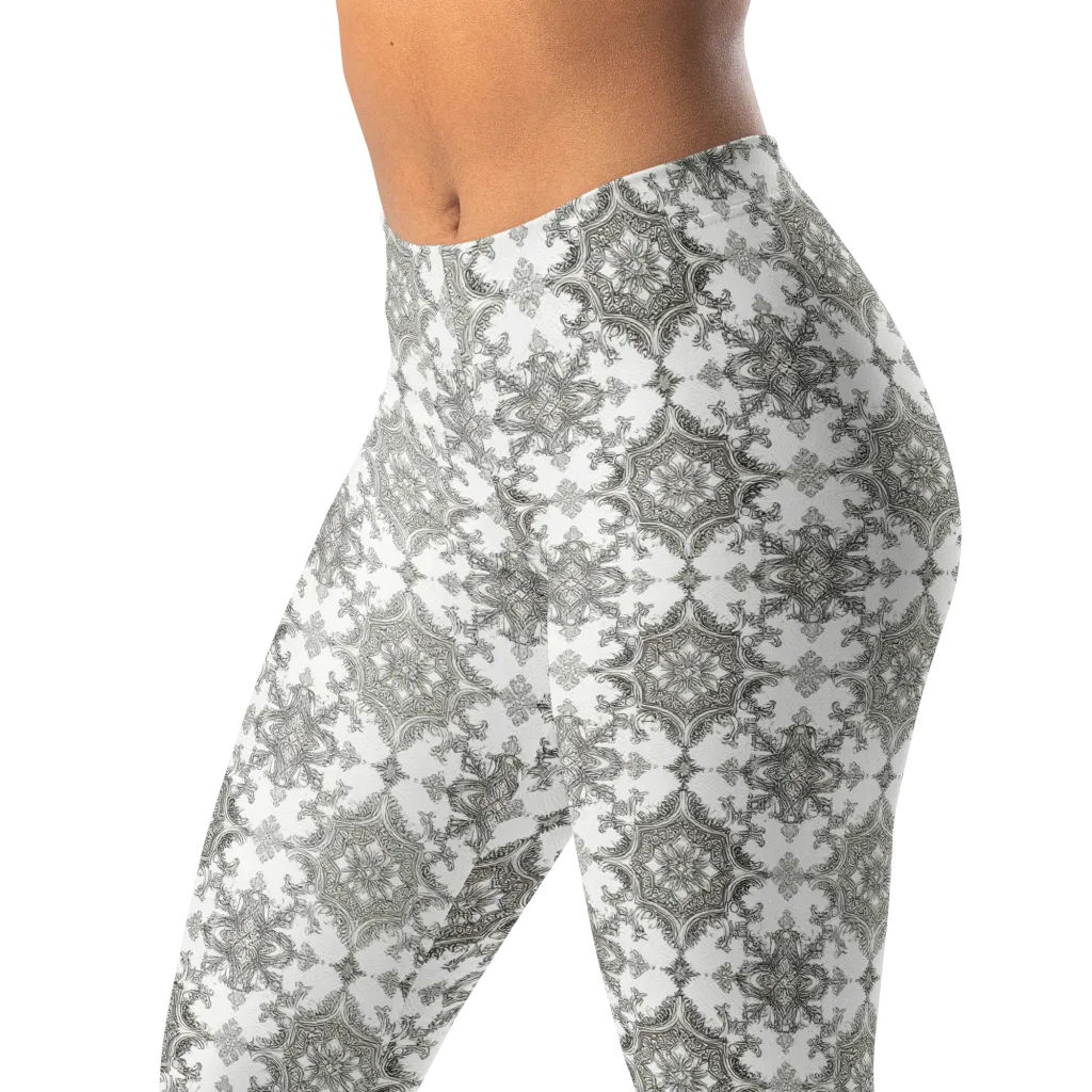 Silver Damask on Leggings — Left Front