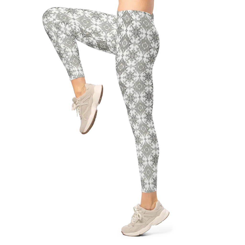 Silver Damask on Leggings — Left