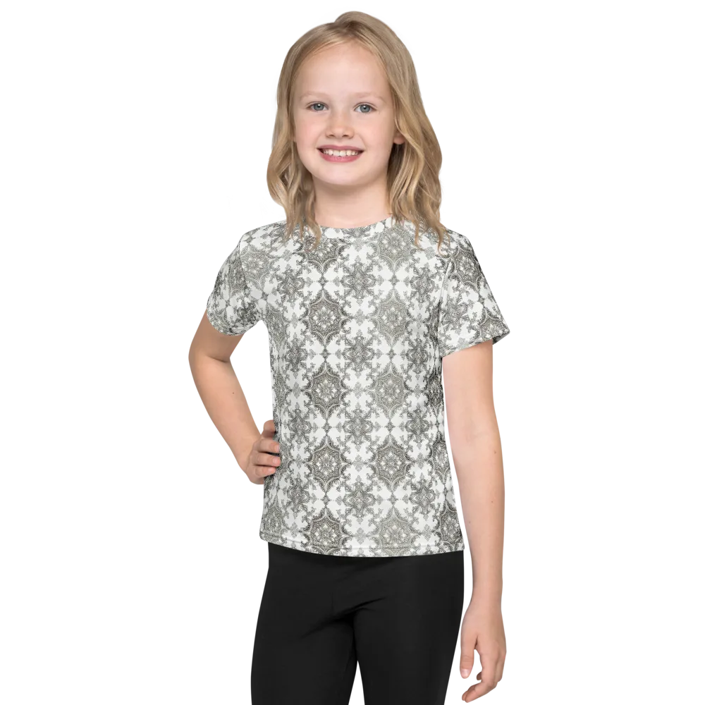 Silver Damask on Kids Crew Neck T-Shirt — Front