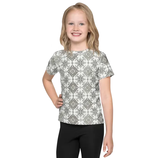 Silver Damask on a Kids Crew Neck T-Shirt