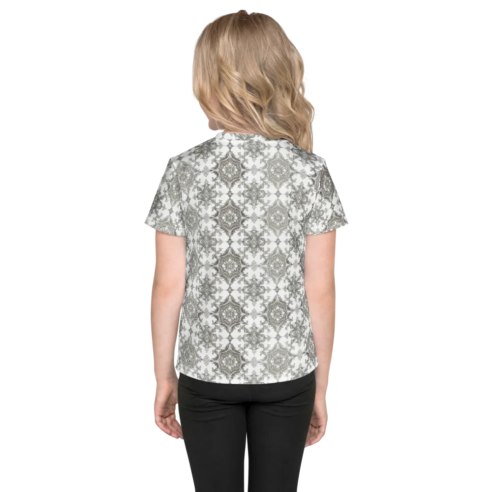 Silver Damask on Kids Crew Neck T-Shirt — Back